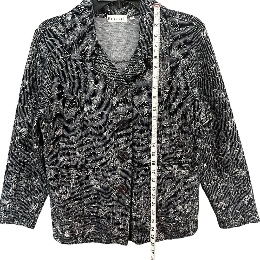 Habitat Blazer Jacket Women M Blue Knit Tapestry Texture Buttons Pockets Stretch - Picture 7 of 16